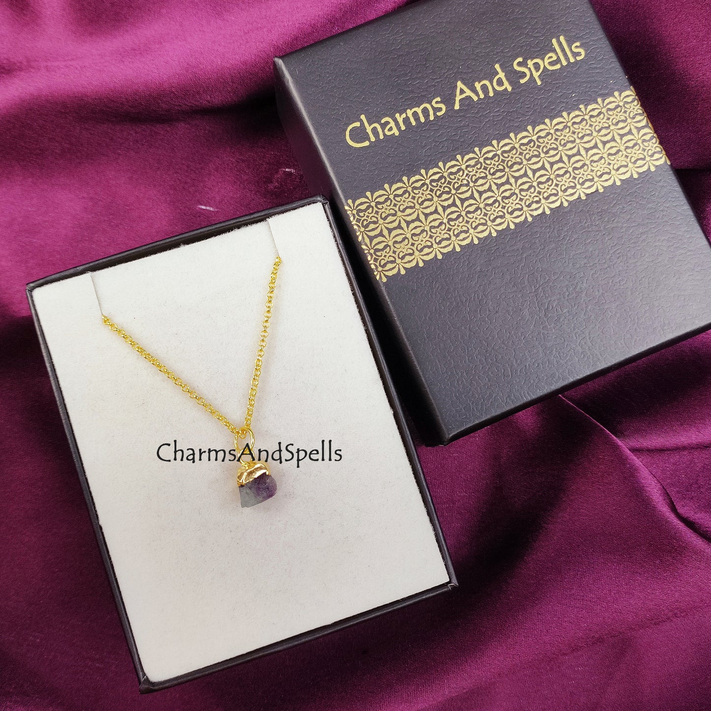 Raw Fluorite Necklace | Rainbow Crystal Pendant Rose Gold Plated Jewelry