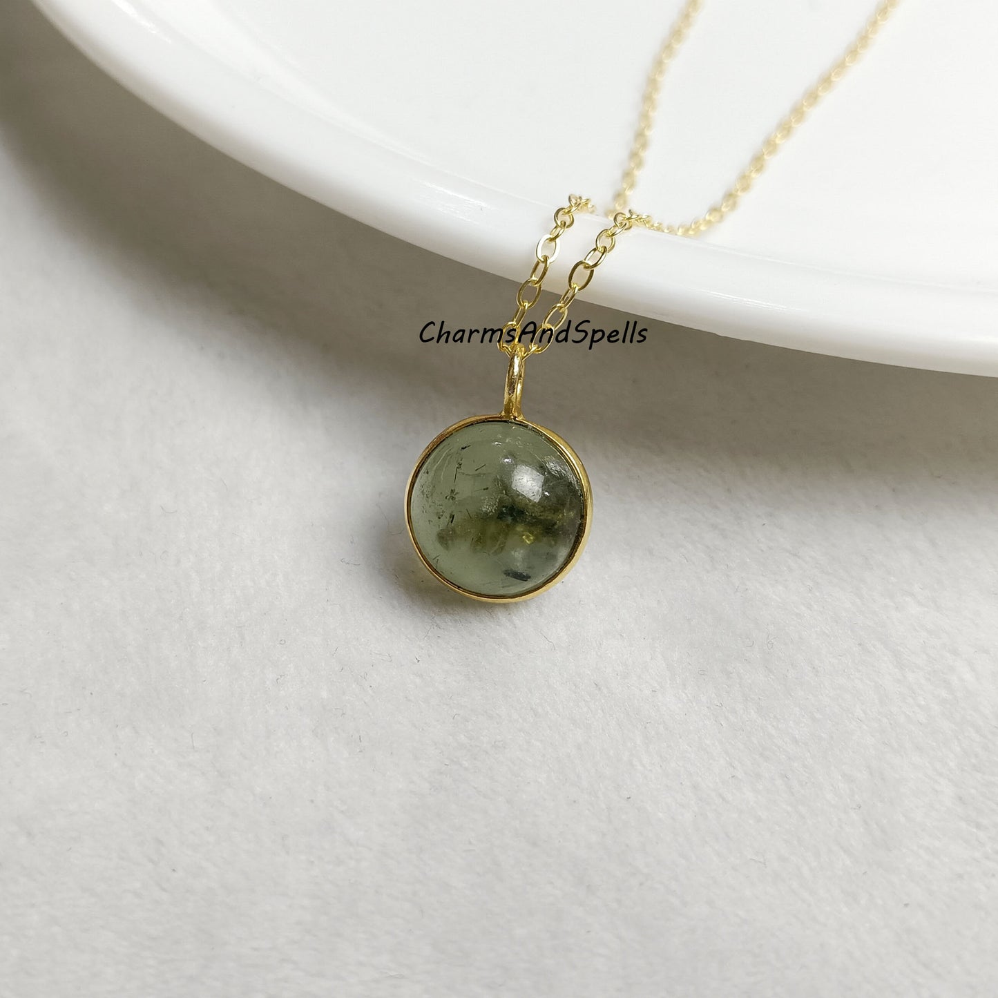 Green Prehnite Crystal Ball Pendant Necklace, Natural Gemstone Pendant, Boho Jewelry, Prehnite Necklace, Unique Necklace, Woman Jewelry,Gift