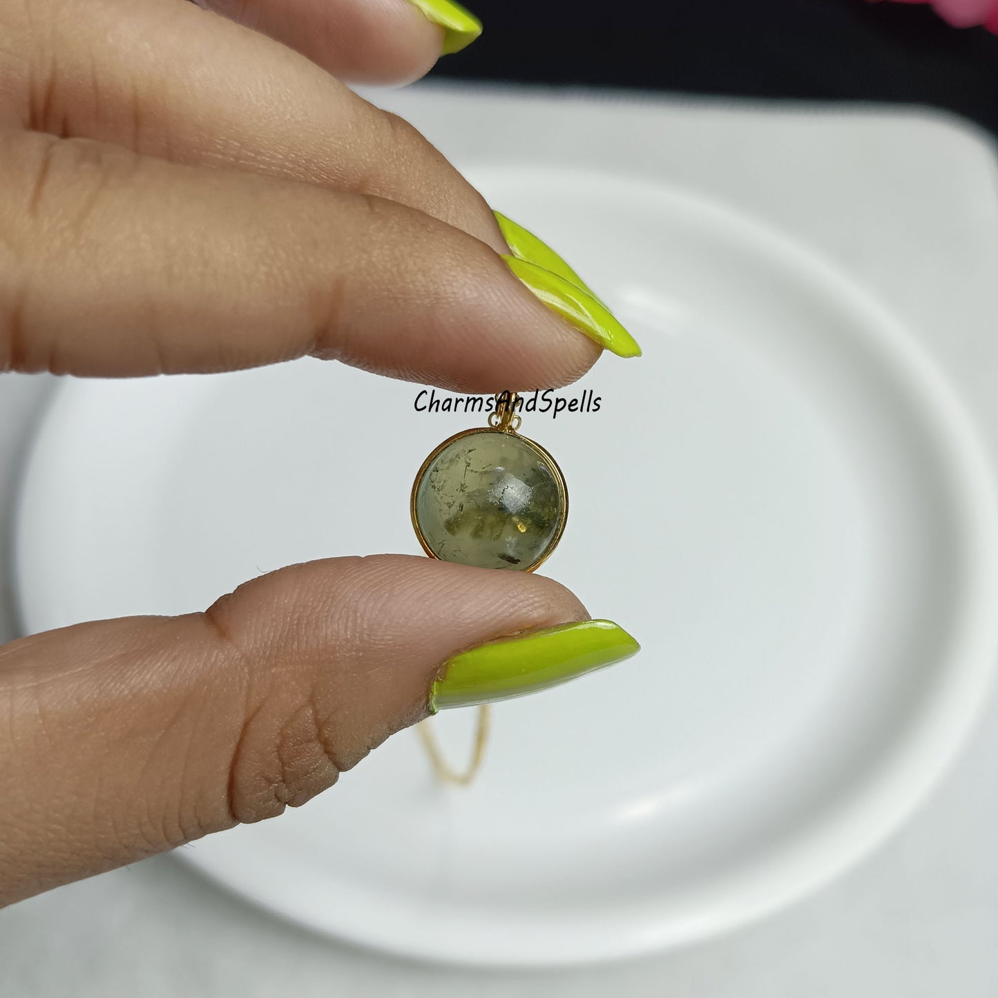 Green Prehnite Crystal Ball Pendant Necklace, Natural Gemstone Pendant, Boho Jewelry, Prehnite Necklace, Unique Necklace, Woman Jewelry,Gift