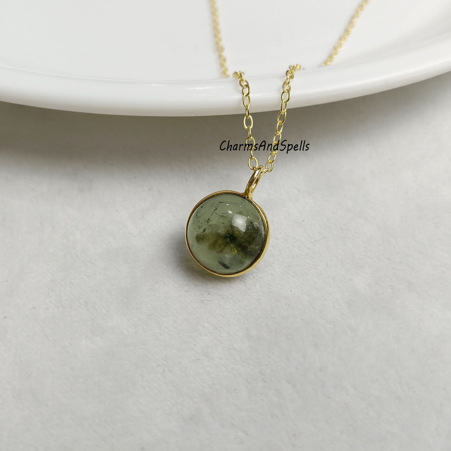 Green Prehnite Crystal Ball Pendant Necklace, Natural Gemstone Pendant, Boho Jewelry, Prehnite Necklace, Unique Necklace, Woman Jewelry,Gift