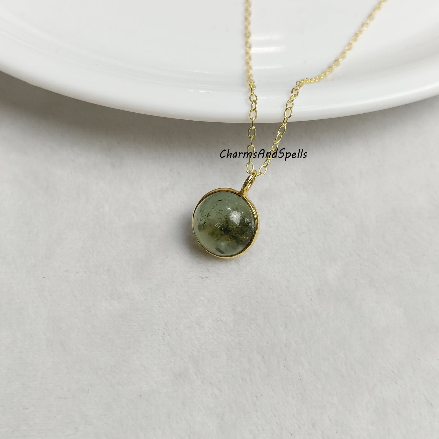 Green Prehnite Crystal Ball Pendant Necklace, Natural Gemstone Pendant, Boho Jewelry, Prehnite Necklace, Unique Necklace, Woman Jewelry,Gift