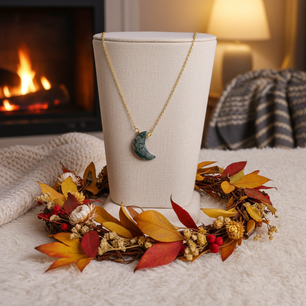 Moss Agate Moon Necklace