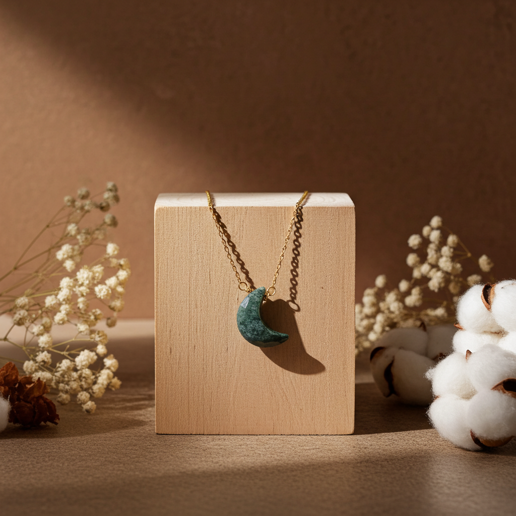 Moss Agate Moon Necklace