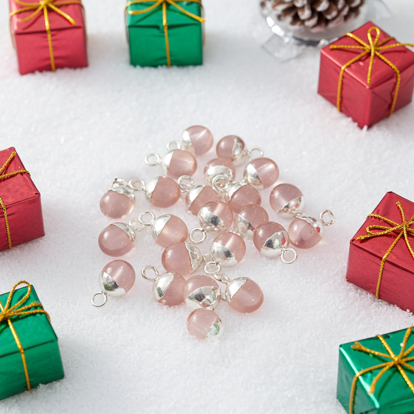 Natural Rose Quartz Silver Charm| Natural Gemstone Pendant Connector| DIY Jewelry