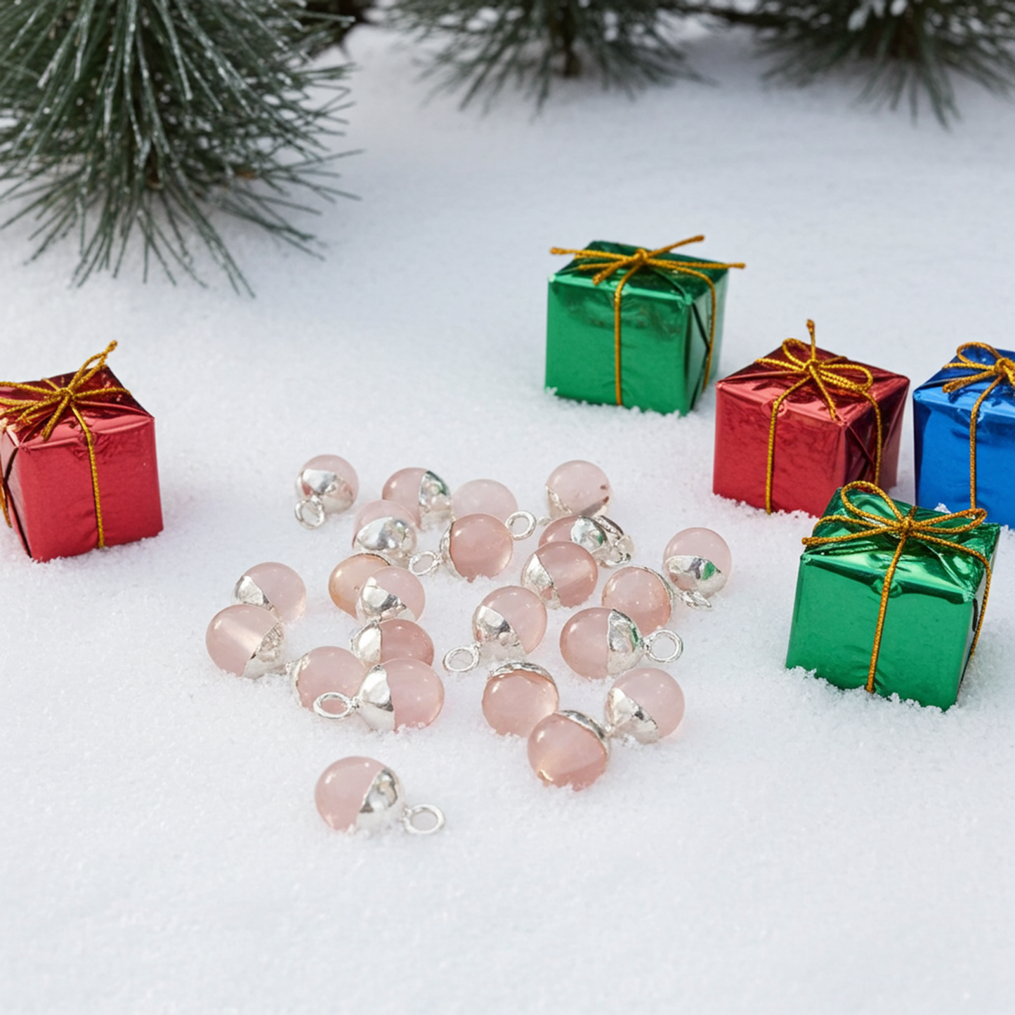 Natural Rose Quartz Silver Charm| Natural Gemstone Pendant Connector| DIY Jewelry