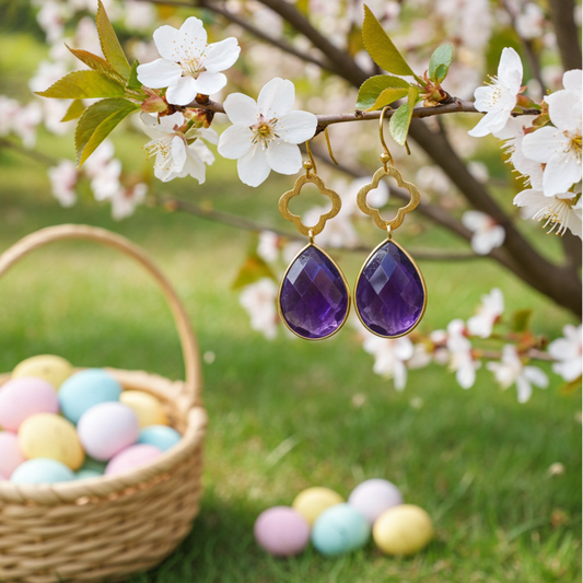 Purple Amethyst Earrings| Gold Plated Gemstone Jewelry| February Birthstone