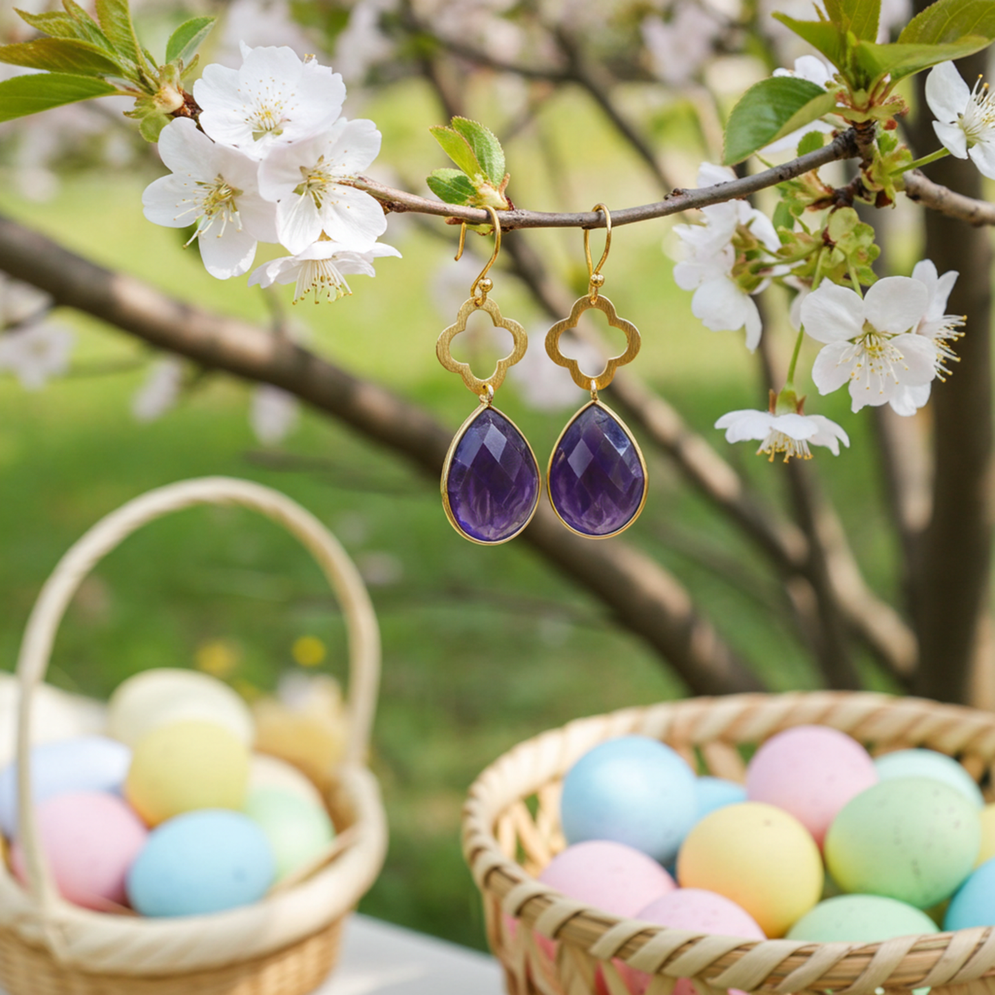 Purple Amethyst Earrings| Gold Plated Gemstone Jewelry| February Birthstone