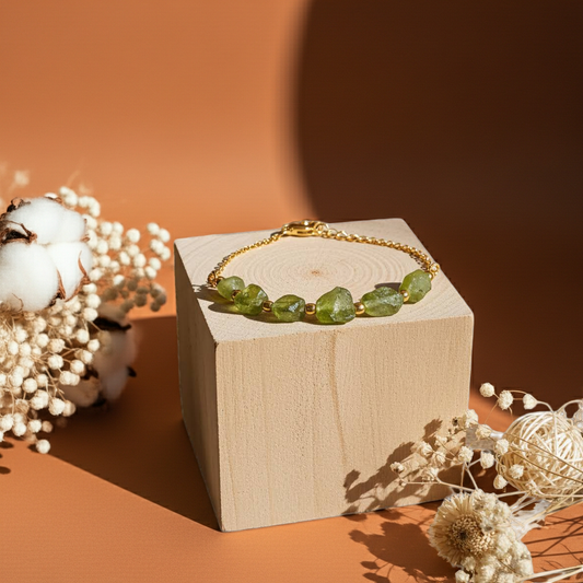 Raw Peridot Bracelet | Silver Plated Adjustable Crystal Stone Bracelet