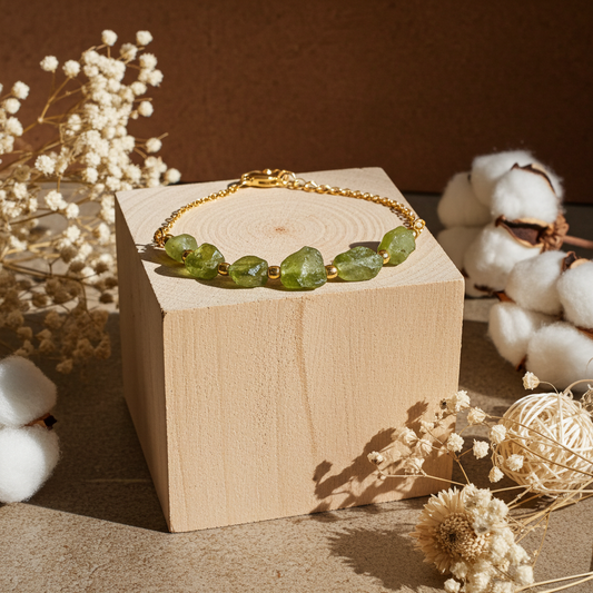 Raw Peridot Bracelet | Silver Plated Adjustable Crystal Stone Bracelet