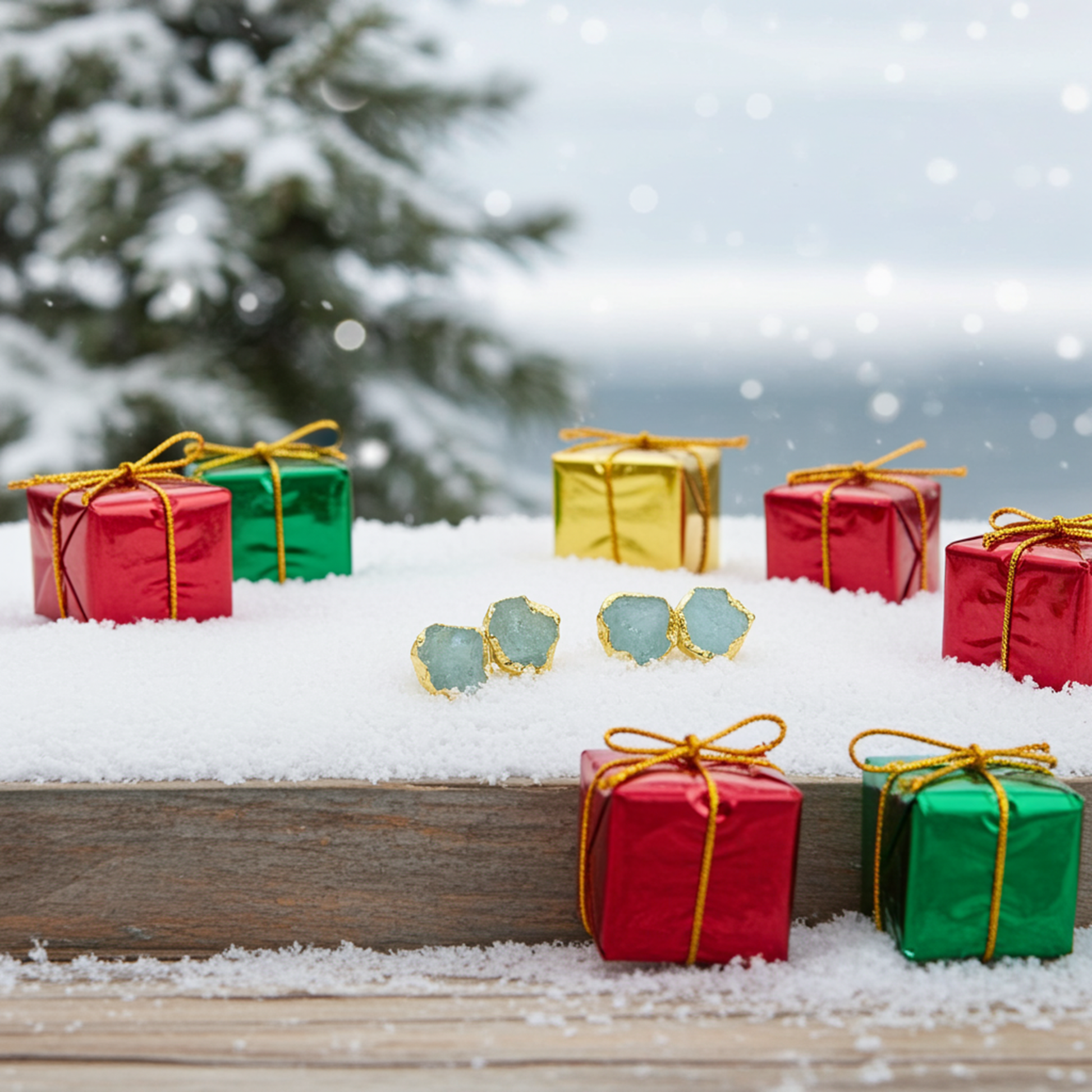 Raw Aquamarine Electroplated Stud Earrings