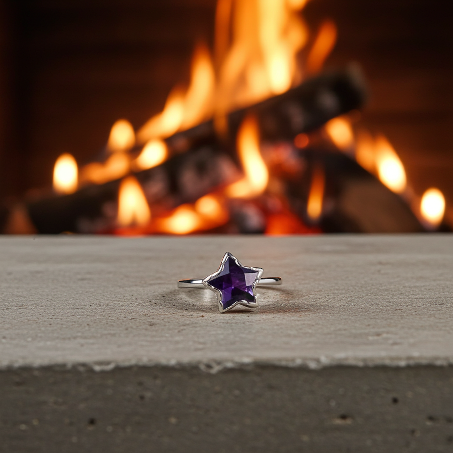 Natural Purple Amethyst Star Ring