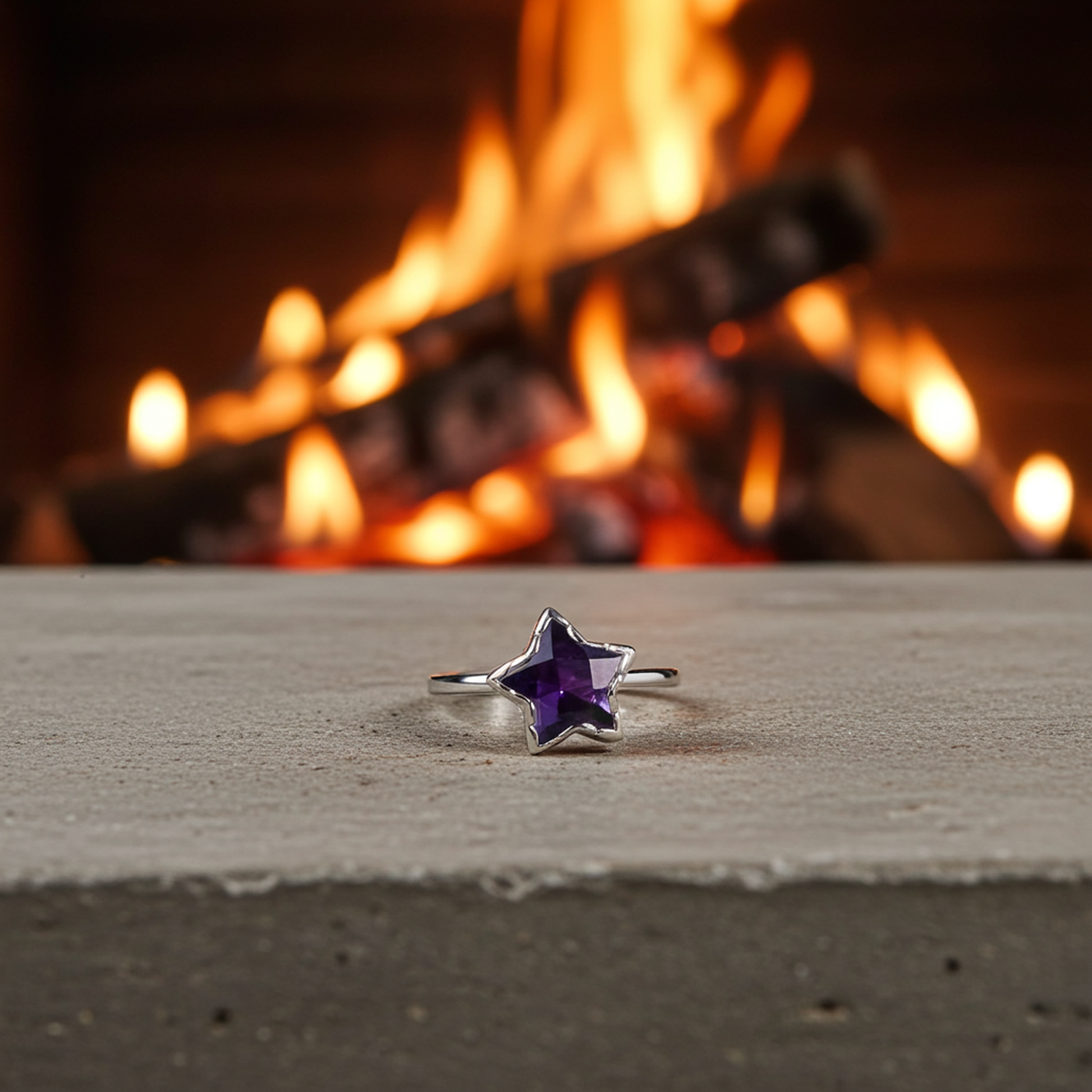 Natural Purple Amethyst Star Ring