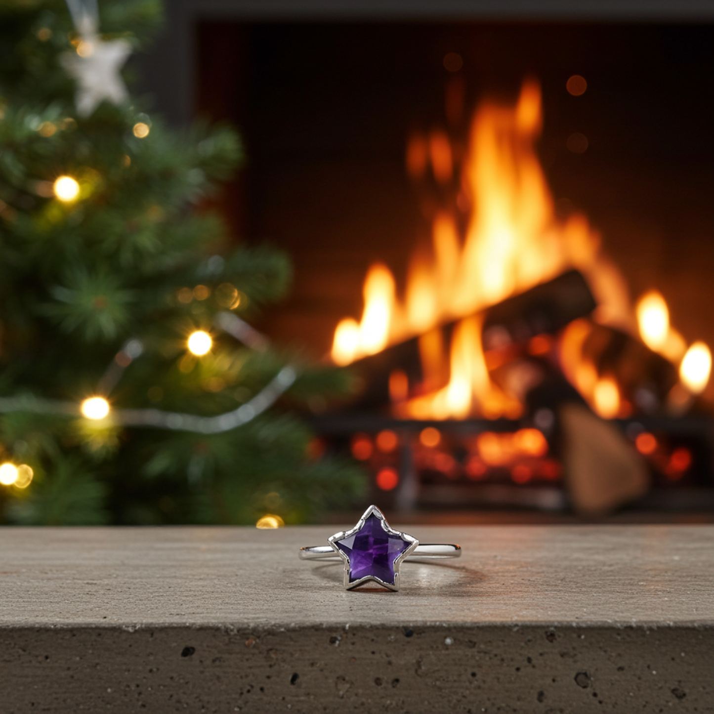 Natural Purple Amethyst Star Ring