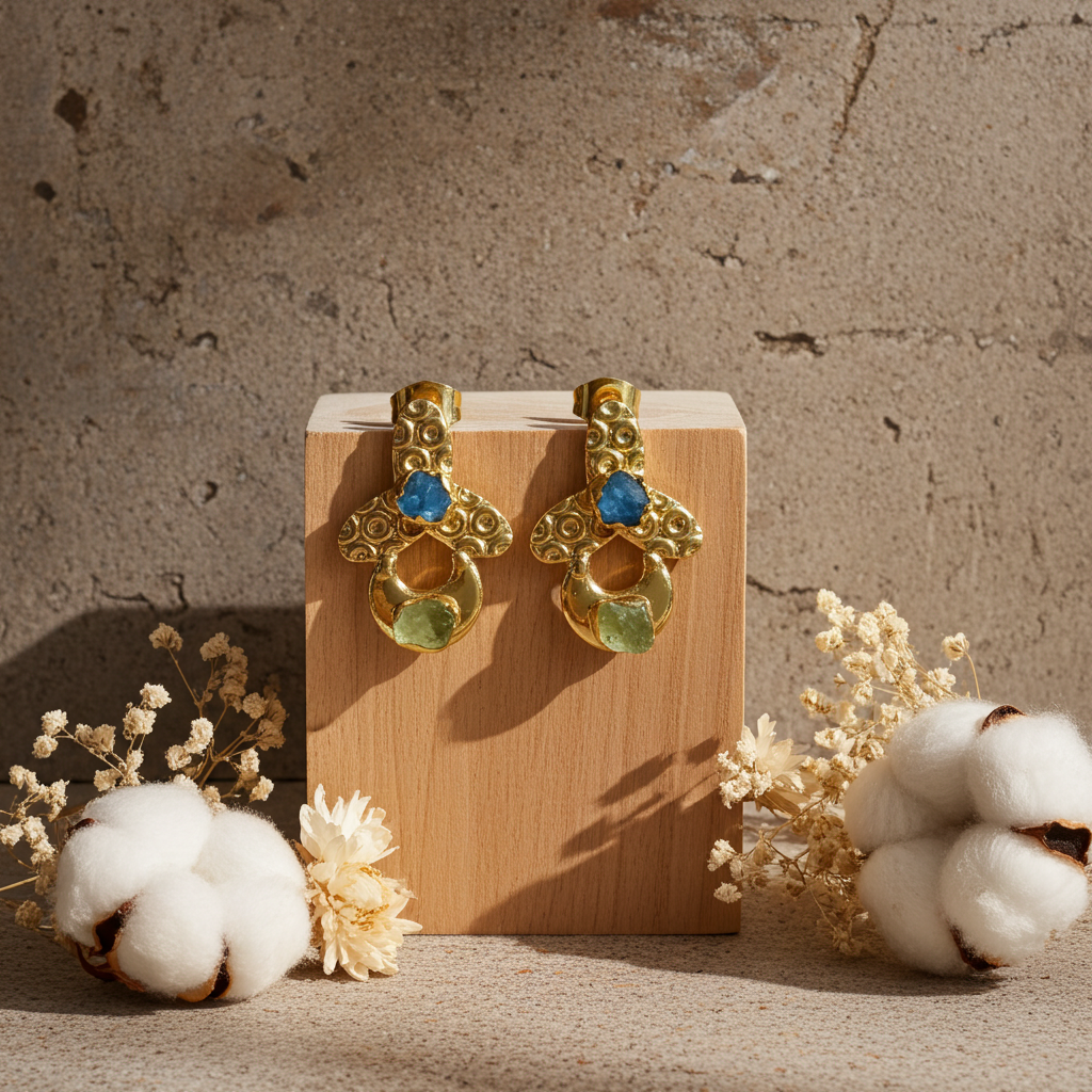 Moonlit Clover Rough Gemstone Earrings