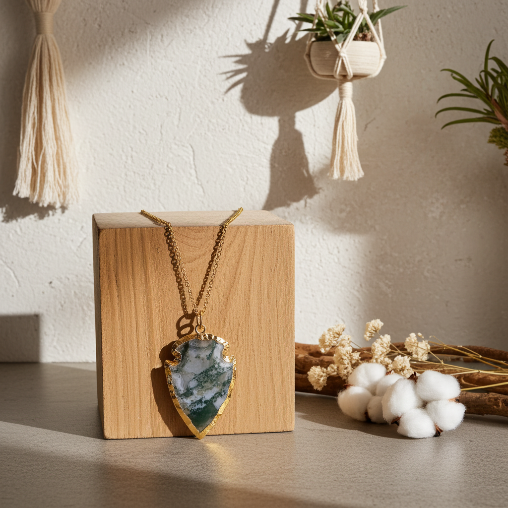 Moss Agate Arrowhead Pendant