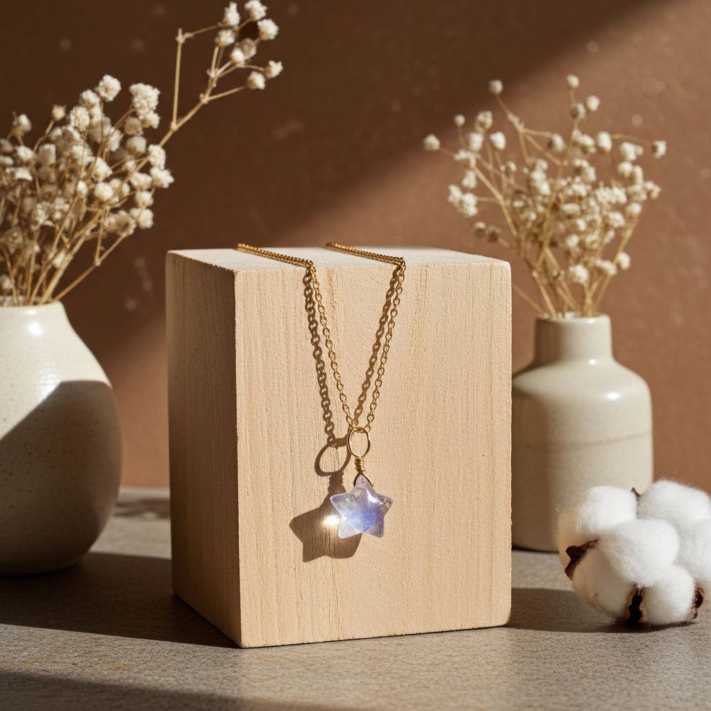 Rainbow Moonstone Star Necklace