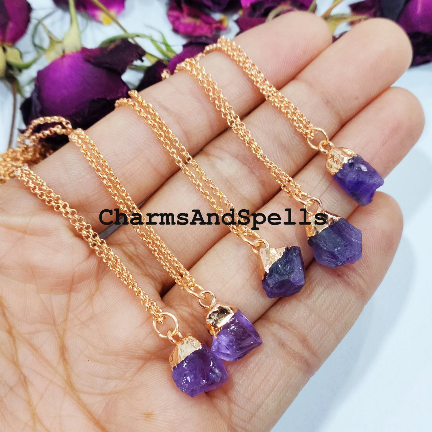 Raw Amethyst Gemstone Boho February Birthstone Necklace