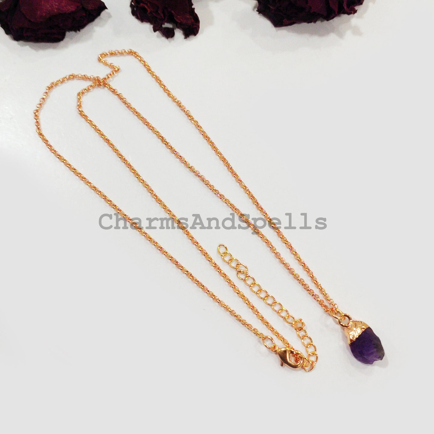 Raw Amethyst Gemstone Boho February Birthstone Necklace