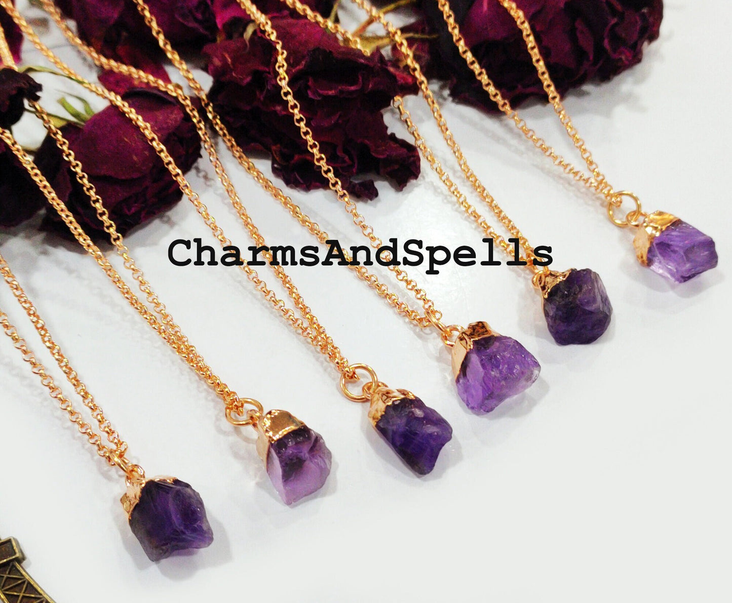 Raw Amethyst Gemstone Boho February Birthstone Necklace