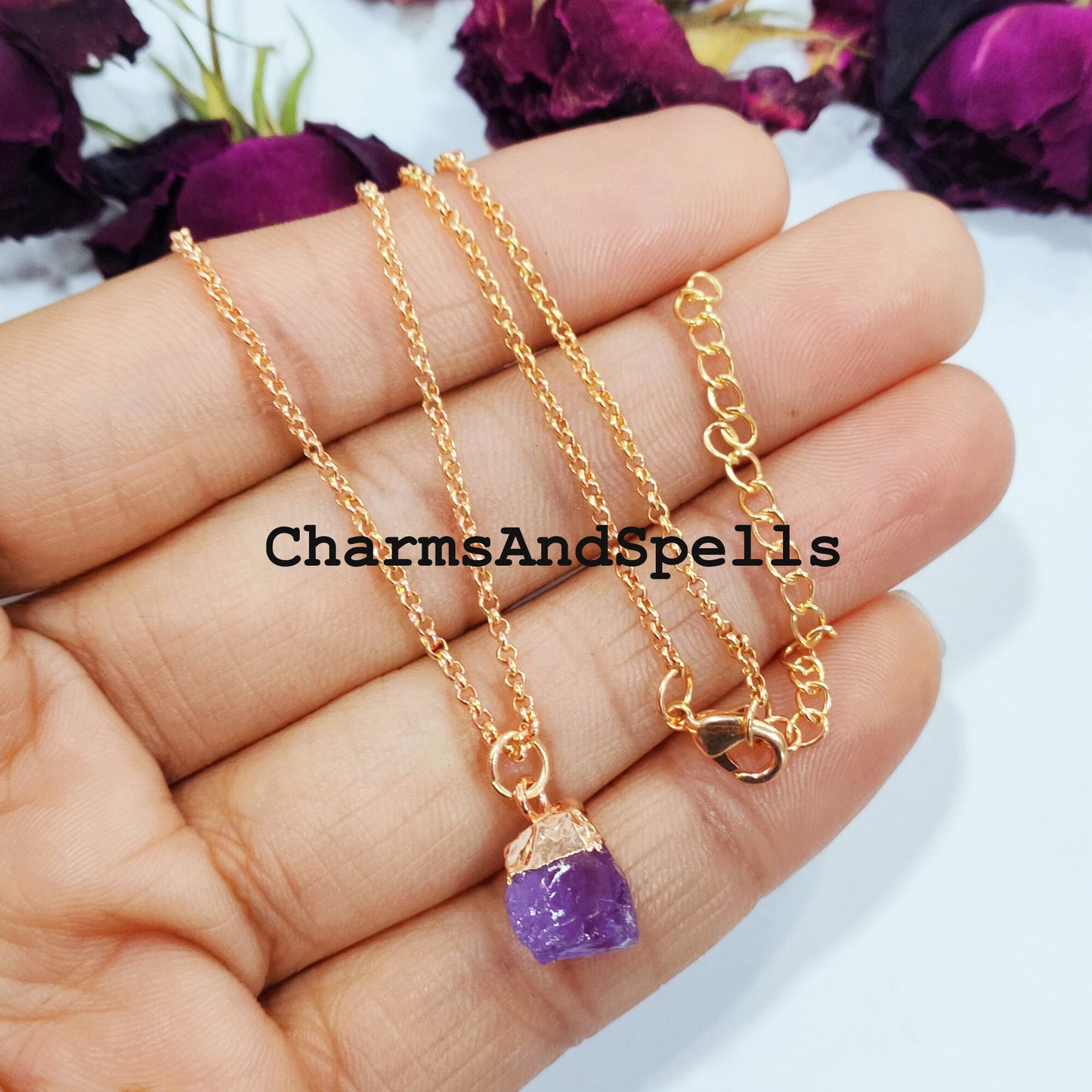 Raw Amethyst Gemstone Boho February Birthstone Necklace