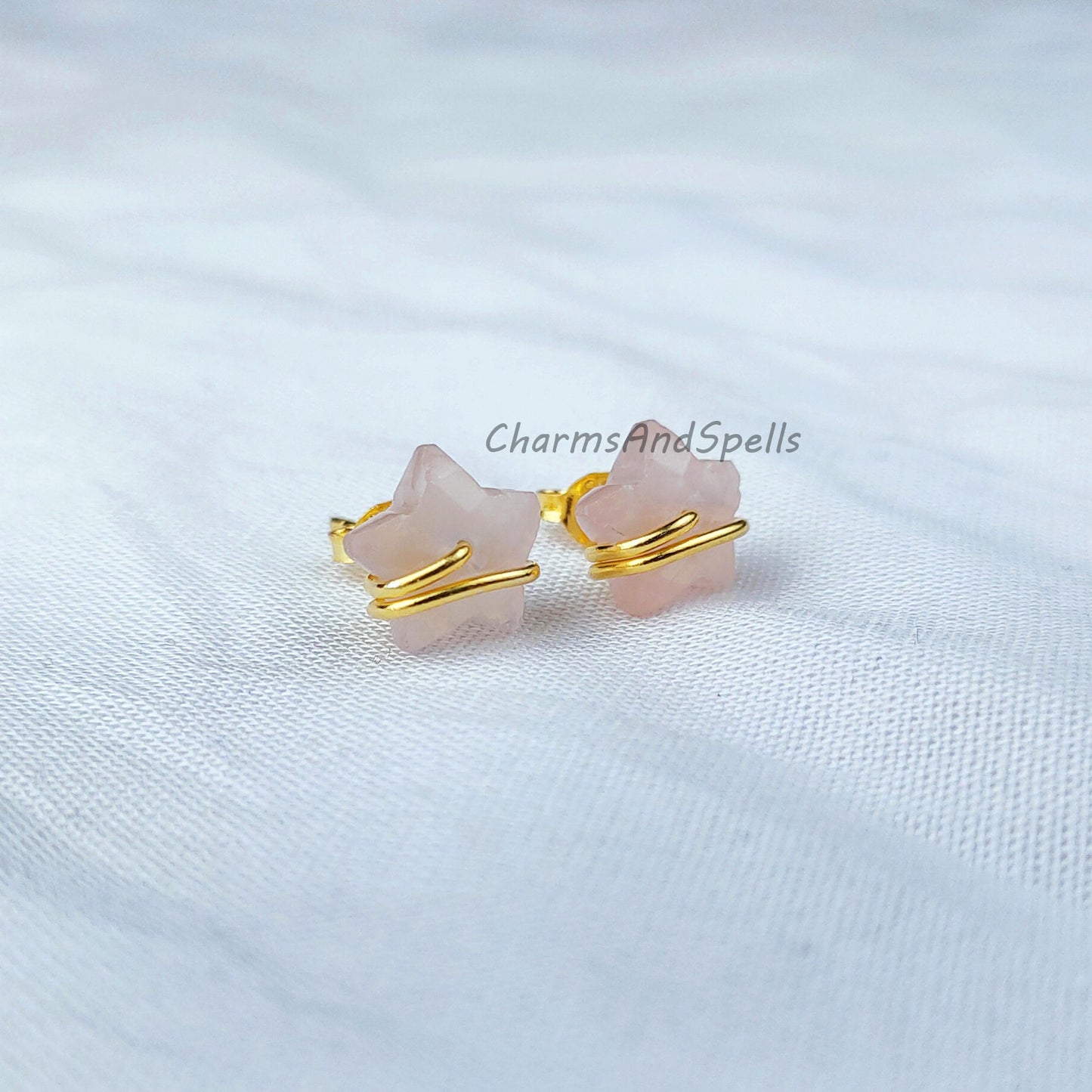 Natural Rose Quartz Star Earrings In 925 Sterling Silver