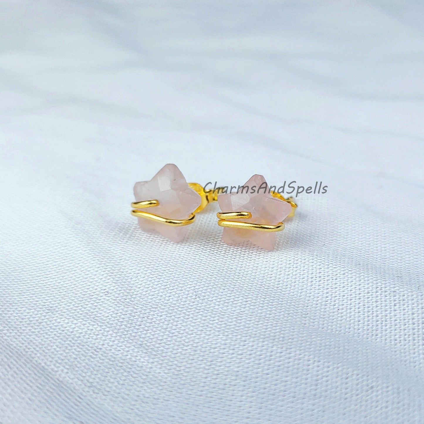 Natural Rose Quartz Star Earrings In 925 Sterling Silver