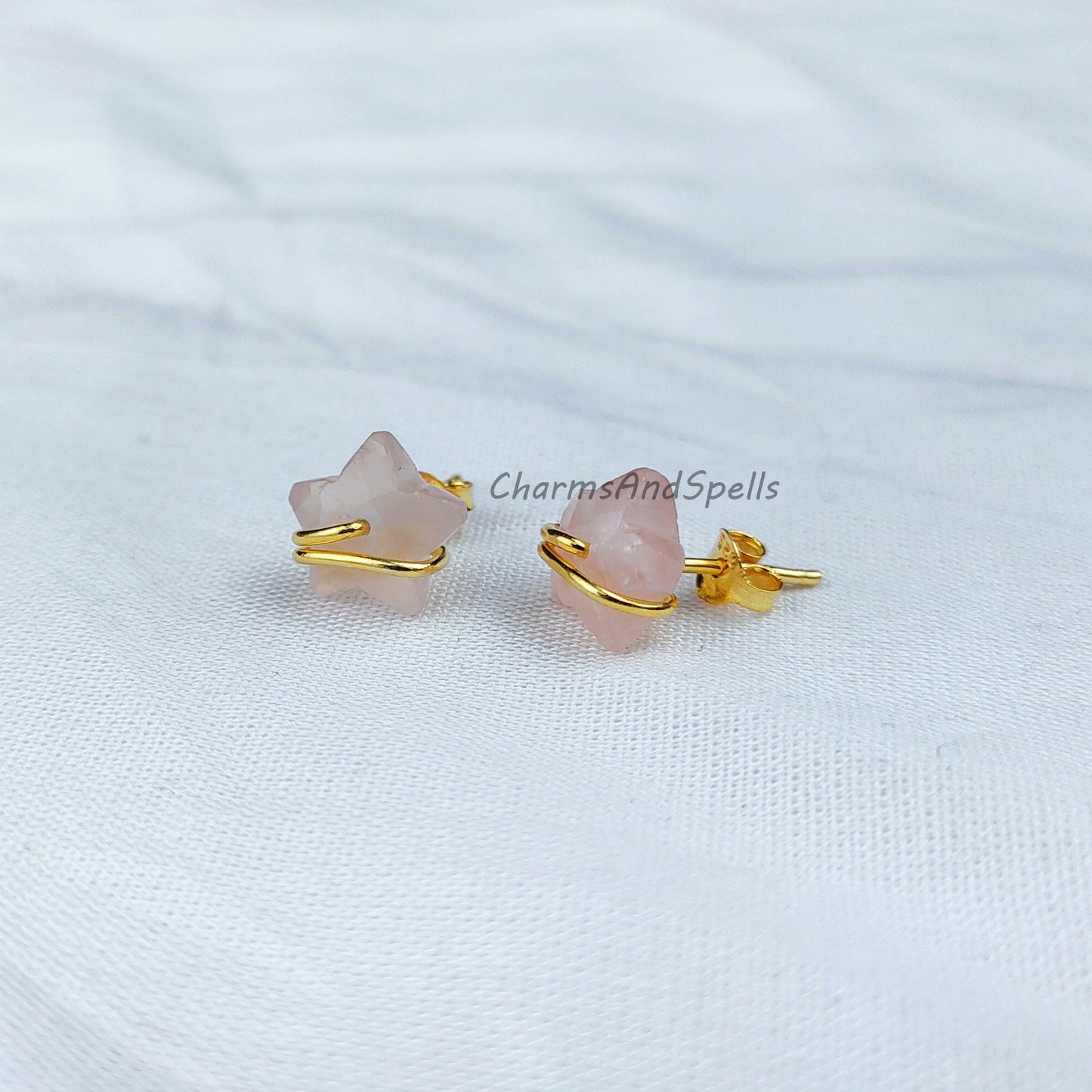 Natural Rose Quartz Star Earrings In 925 Sterling Silver