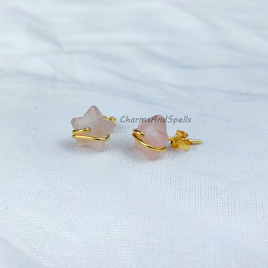 Natural Rose Quartz Star Earrings In 925 Sterling Silver