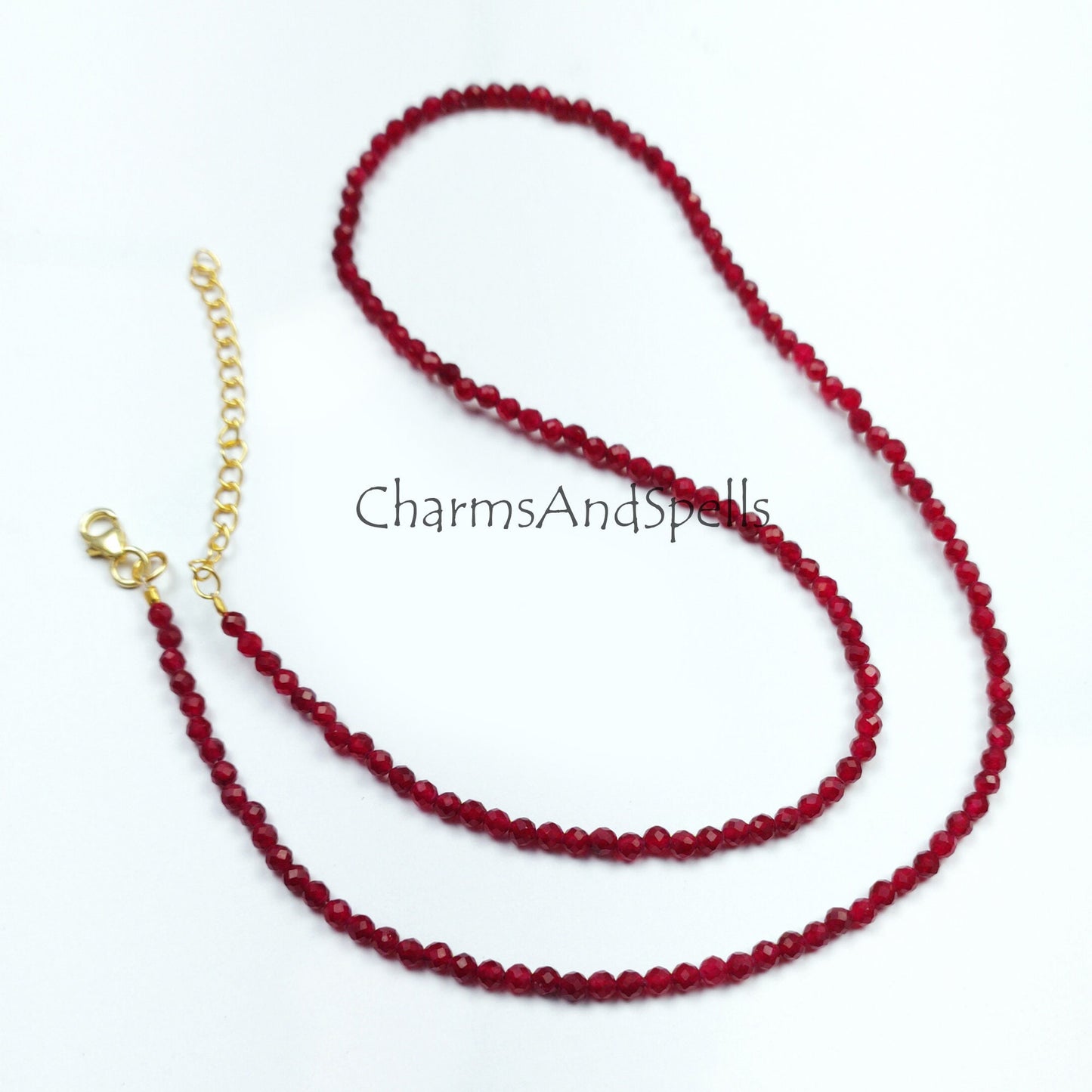 Faceted Red Garnet Beaded Necklace For Women