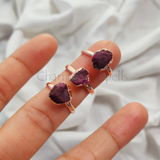 Raw Ruby Ring | Handmade Gold Plated Ring | July Birthstone Jewelry