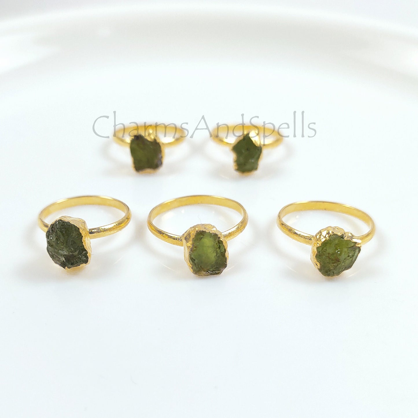 Peridot Crystal Ring | Rough Stone Wedding Jewelry | Boho Statement Ring