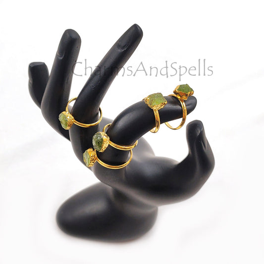 Peridot Crystal Ring | Rough Stone Wedding Jewelry | Boho Statement Ring