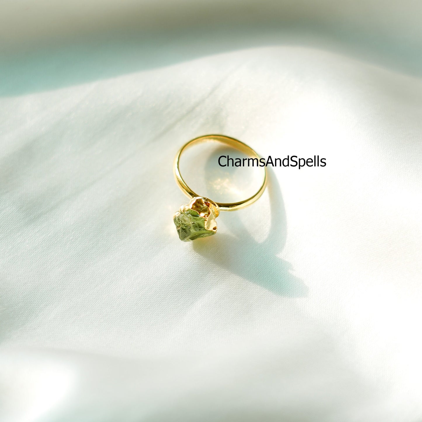 Peridot Crystal Ring | Rough Stone Wedding Jewelry | Boho Statement Ring