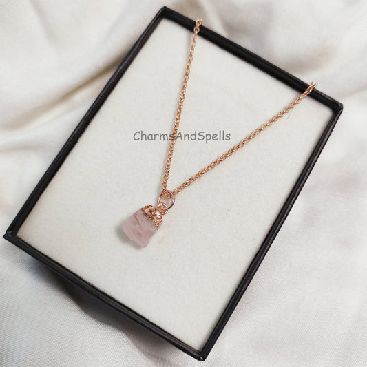 Natural Raw Rose Quartz Necklace For Women & Men