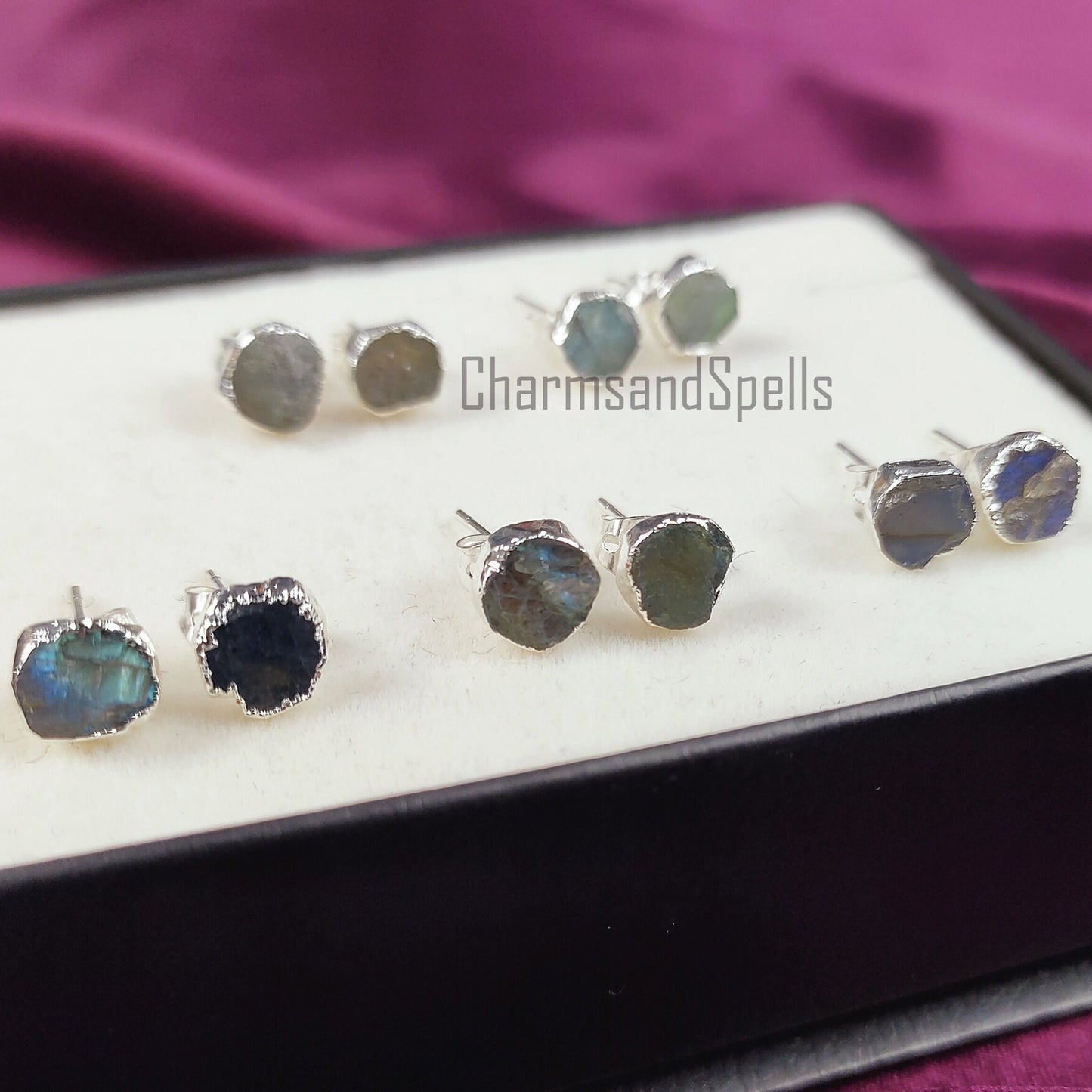 Raw Labradorite Gemstone Stud Earrings Wedding Bridesmaid Gifts