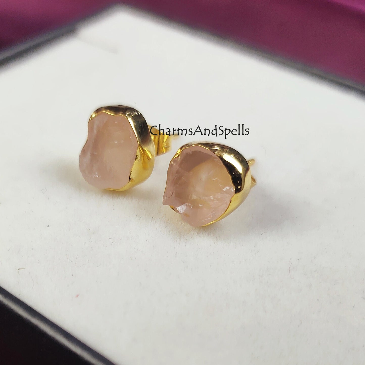 Rose Quartz Stud Earrings | Natural Pink Crystal Jewelry | Wedding Gift