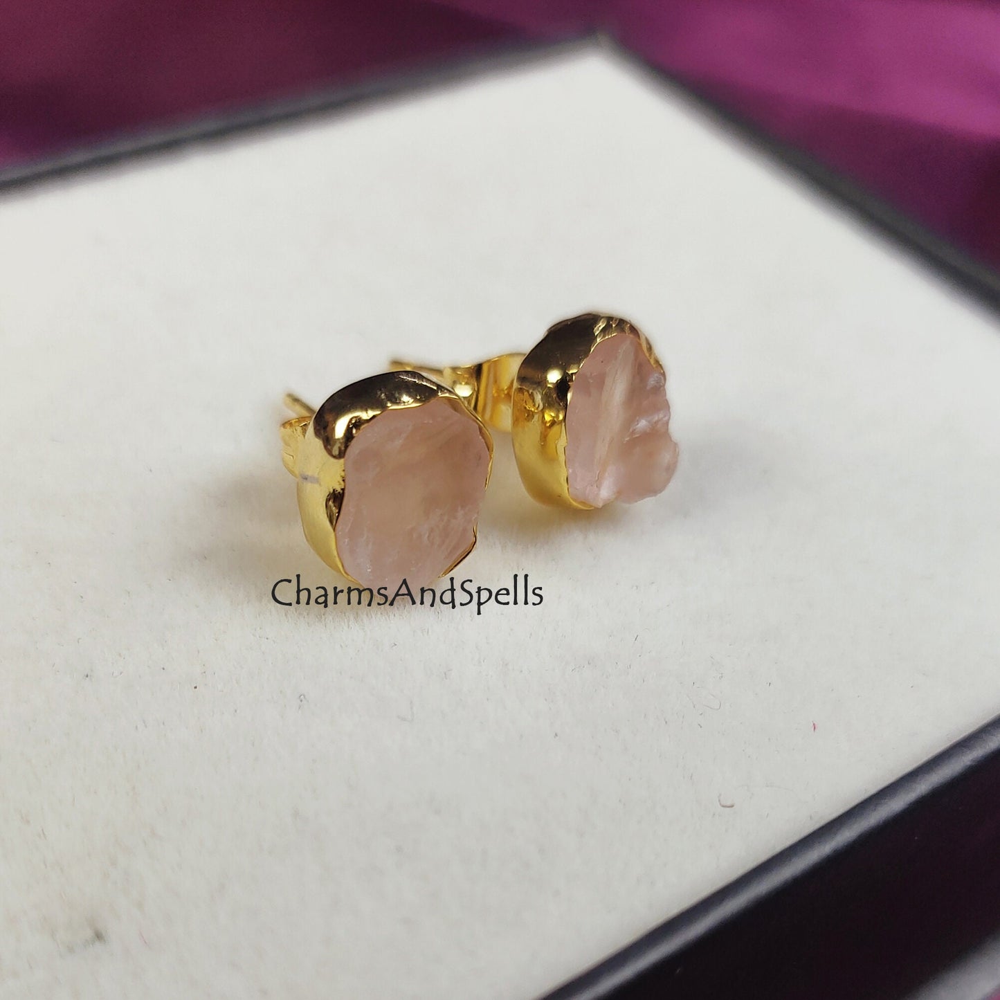 Rose Quartz Stud Earrings | Natural Pink Crystal Jewelry | Wedding Gift