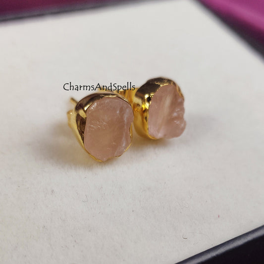 Rose Quartz Stud Earrings | Natural Pink Crystal Jewelry | Wedding Gift
