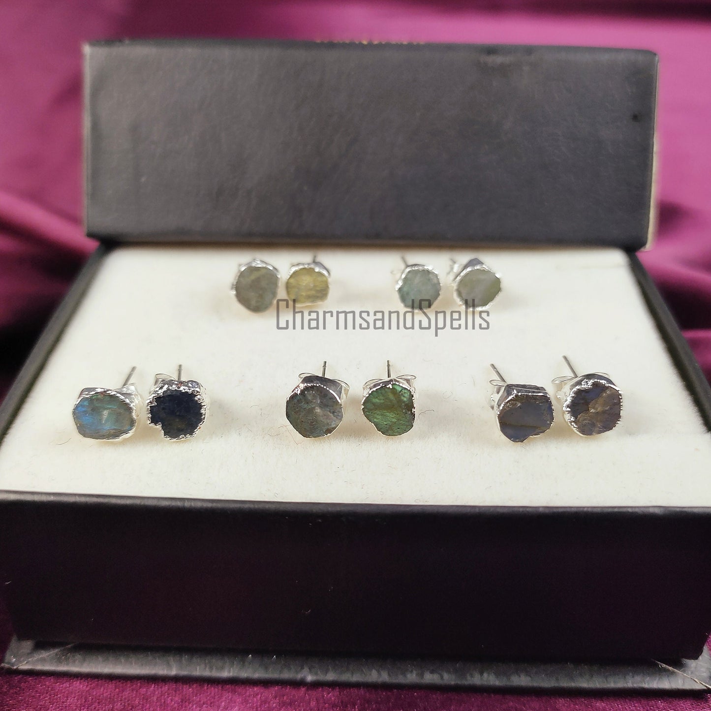 Raw Labradorite Gemstone Stud Earrings Wedding Bridesmaid Gifts