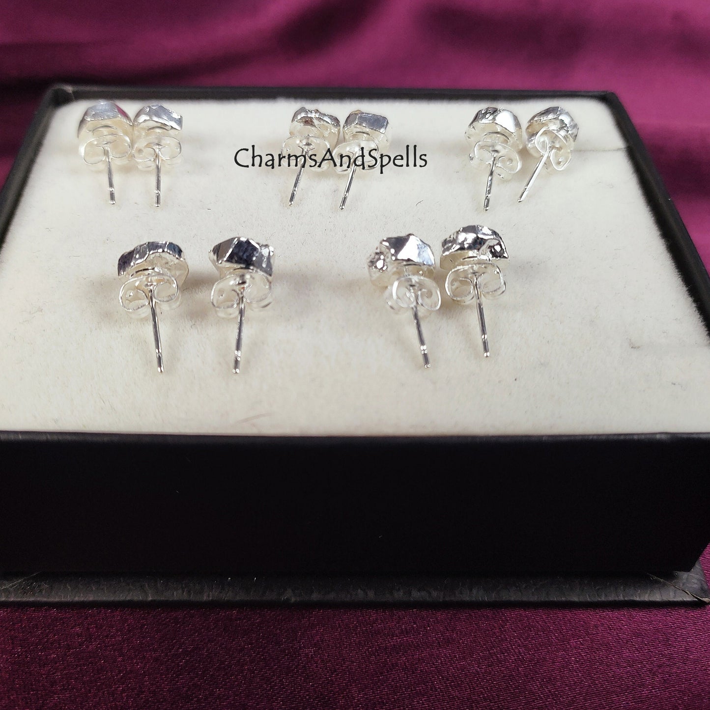 Raw Citrine Stud Earrings silver plated