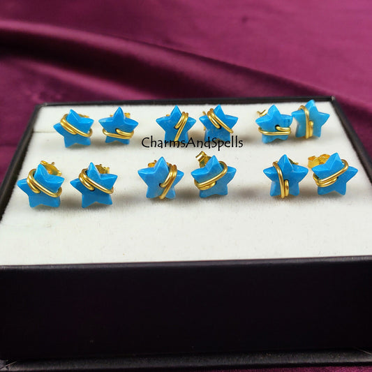Howlite Turquoise Star Studs In Silver Wire Wrapping