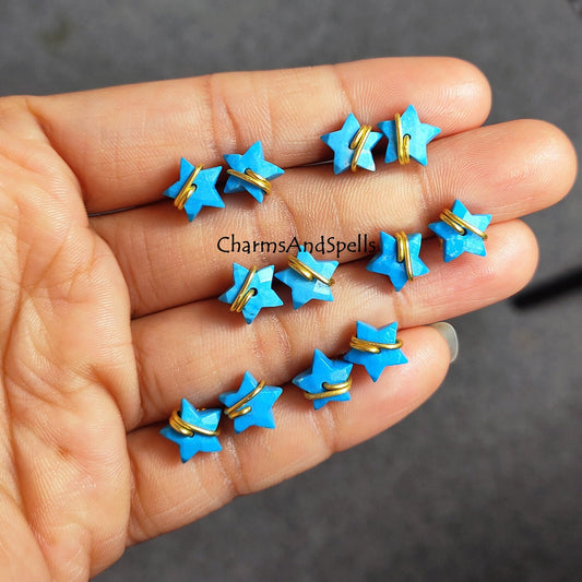 Howlite Turquoise Star Studs In Silver Wire Wrapping