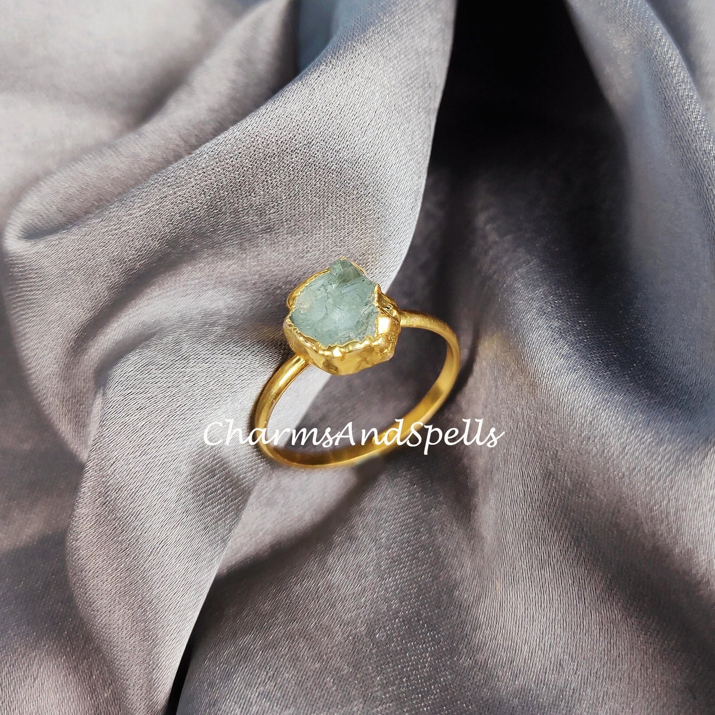 Rough Aquamarine Ring | Copper Electroplated Jewelry | Dainty Gift for Her