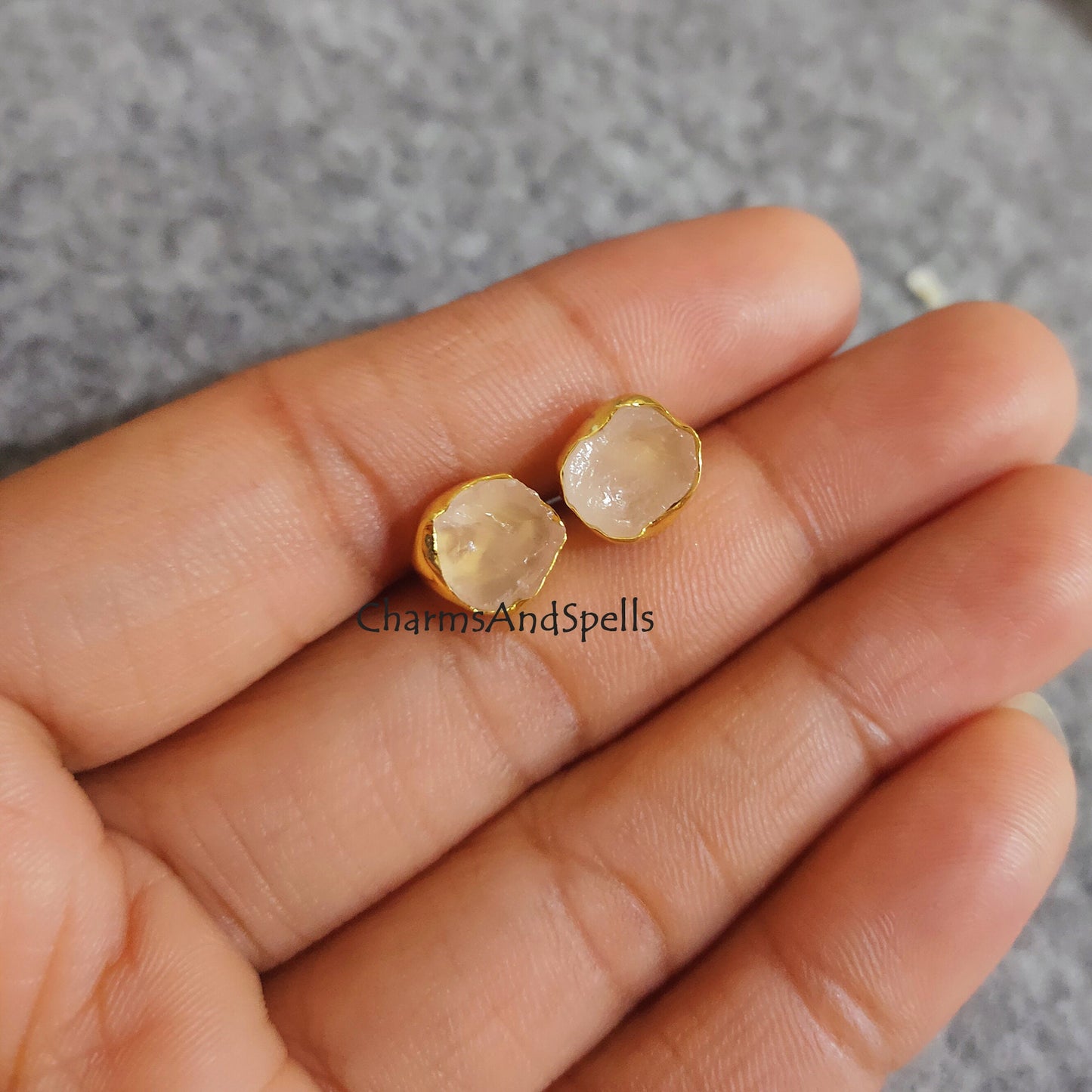 Rose Quartz Stud Earrings | Natural Pink Crystal Jewelry | Wedding Gift