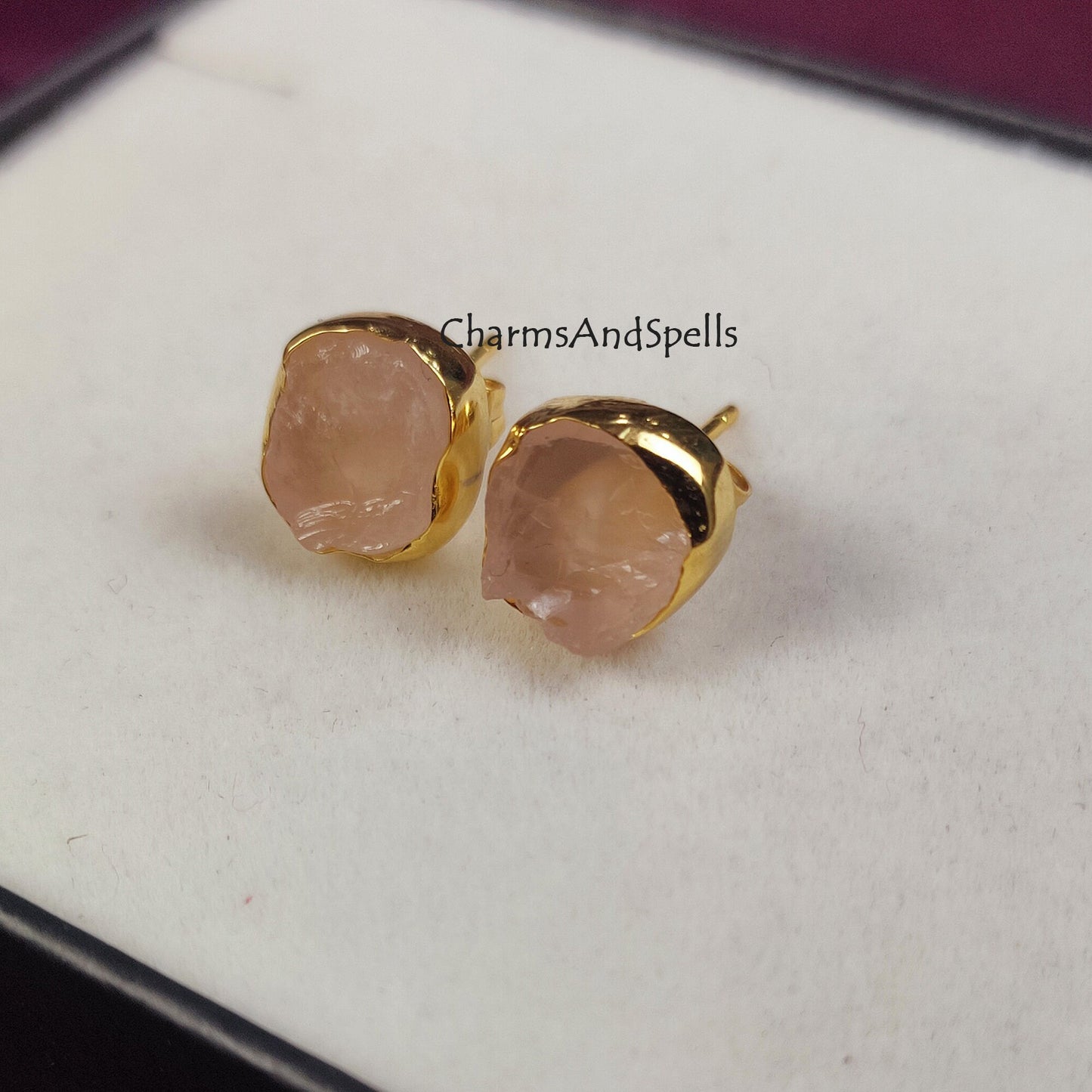 Rose Quartz Stud Earrings | Natural Pink Crystal Jewelry | Wedding Gift