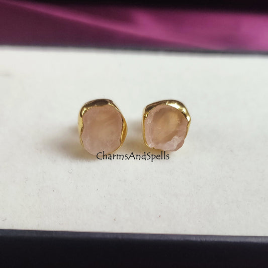 Rose Quartz Stud Earrings | Natural Pink Crystal Jewelry | Wedding Gift
