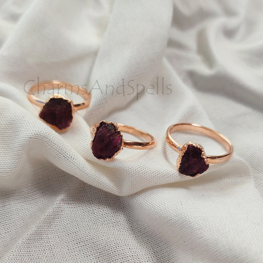Raw Ruby Ring | Handmade Gold Plated Ring | July Birthstone Jewelry