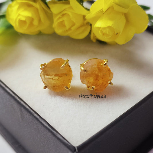 Amazing Rough Citrine Stud Earring in 925 Solid Silver