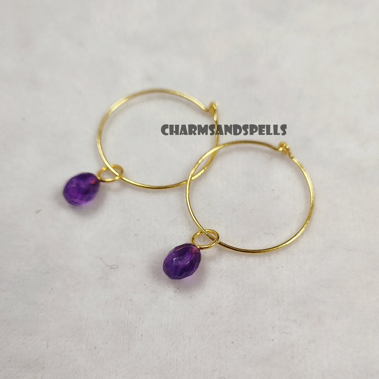 Dainty Amethyst Hoop Earrings