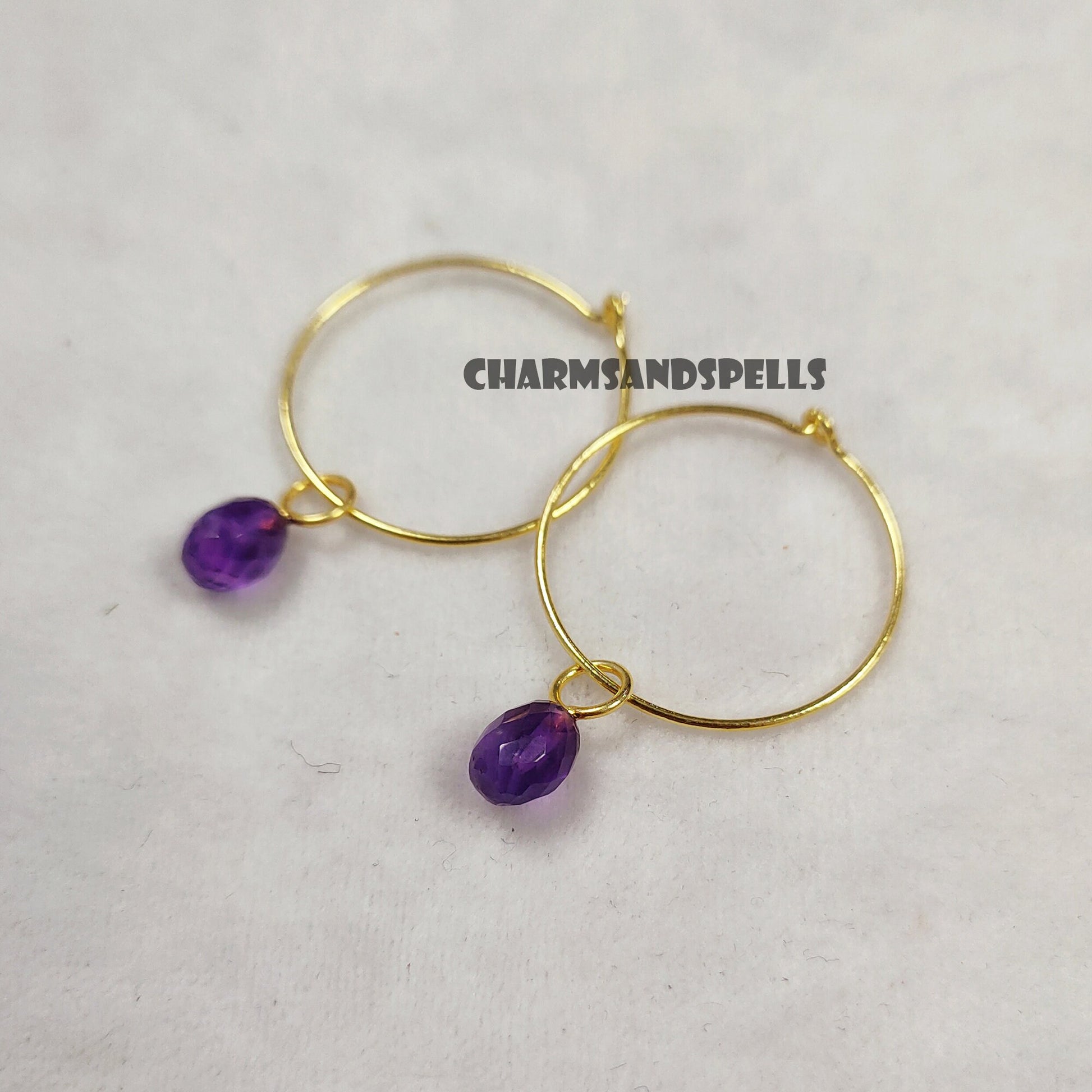 Dainty Amethyst Hoop Earrings